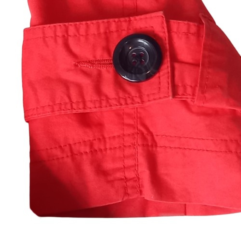 Size 12 Red Mid Thigh Length Belted Trench Coat - Picture 7 of 10